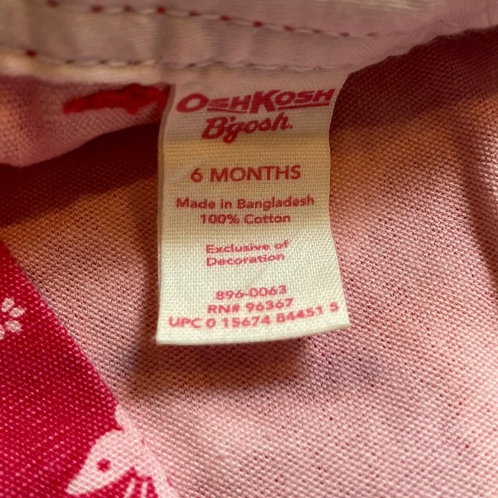 Oshkosh B’gosh pink bib overalls with butterflies, size 6 months
